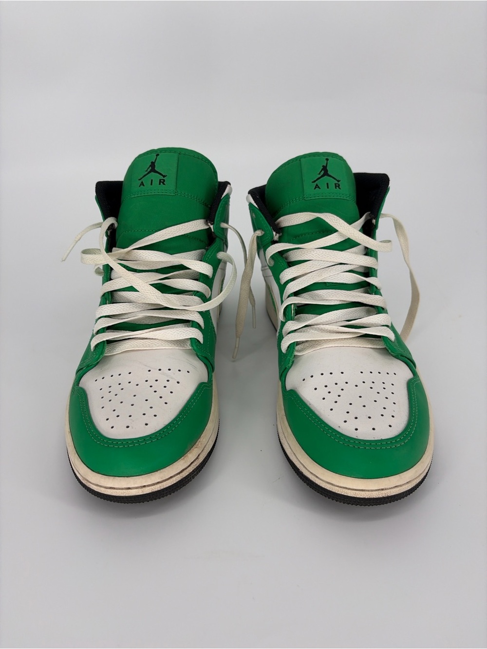Nike Air Jordan 1 Mid Green and White Men's Sneakers